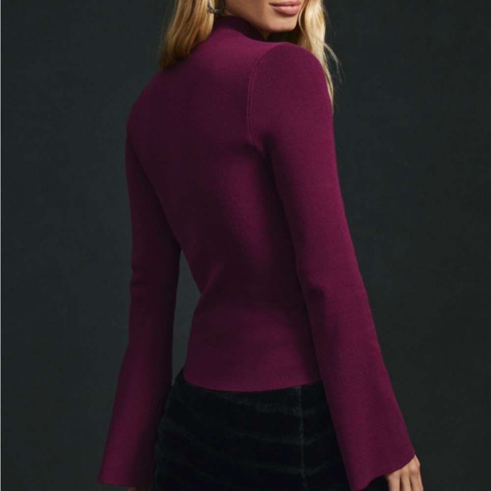 Mauve by Anthropologie Purple Bell Sleeve Mock Neck Sweater - Picture 2 of 5